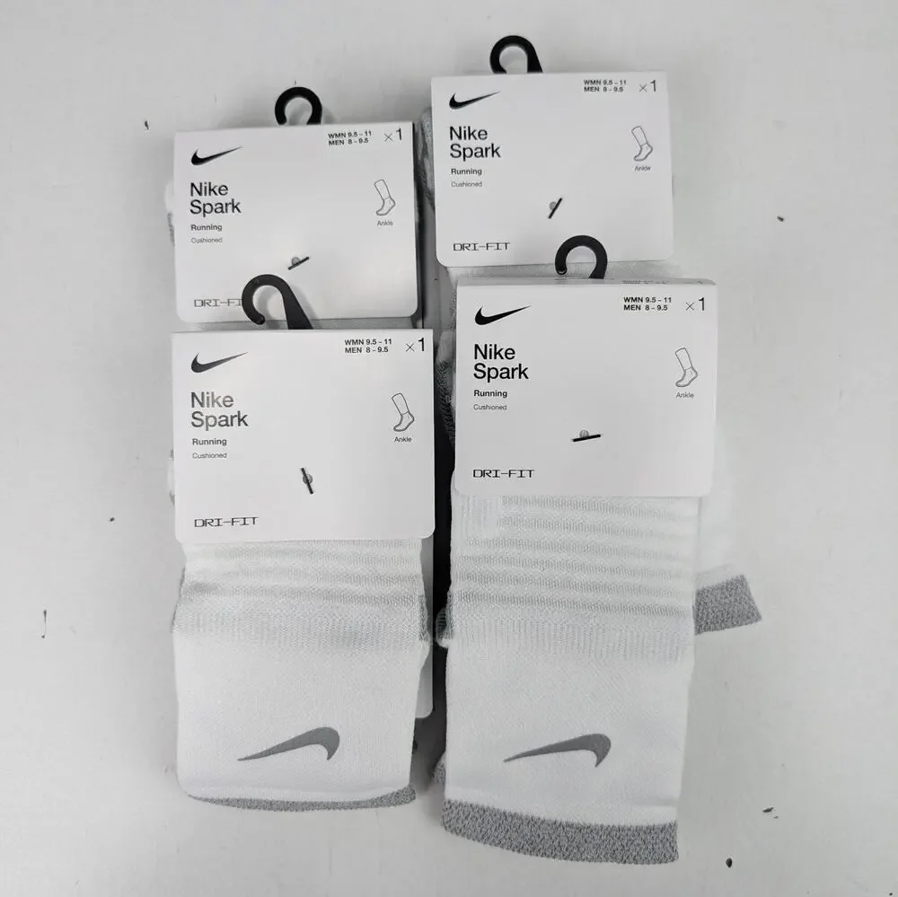 Nike Spark White Ankle Running Socks 4 Pair Bundle - W9.5-11 - M8-9.5